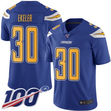 Los Angeles Chargers NFL Football Austin Ekeler Electric Blue Jersey Men Limited  #30 100th Season Rush Vapor Untouchable->youth nfl jersey->Youth Jersey